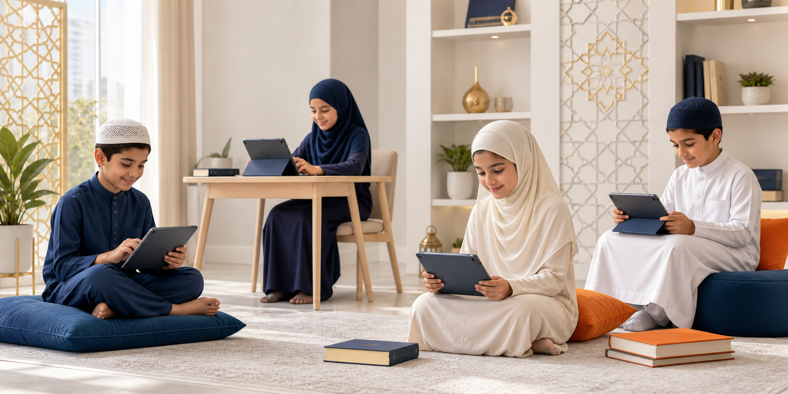 طلاب يتعلمون القرآن عن بعد
